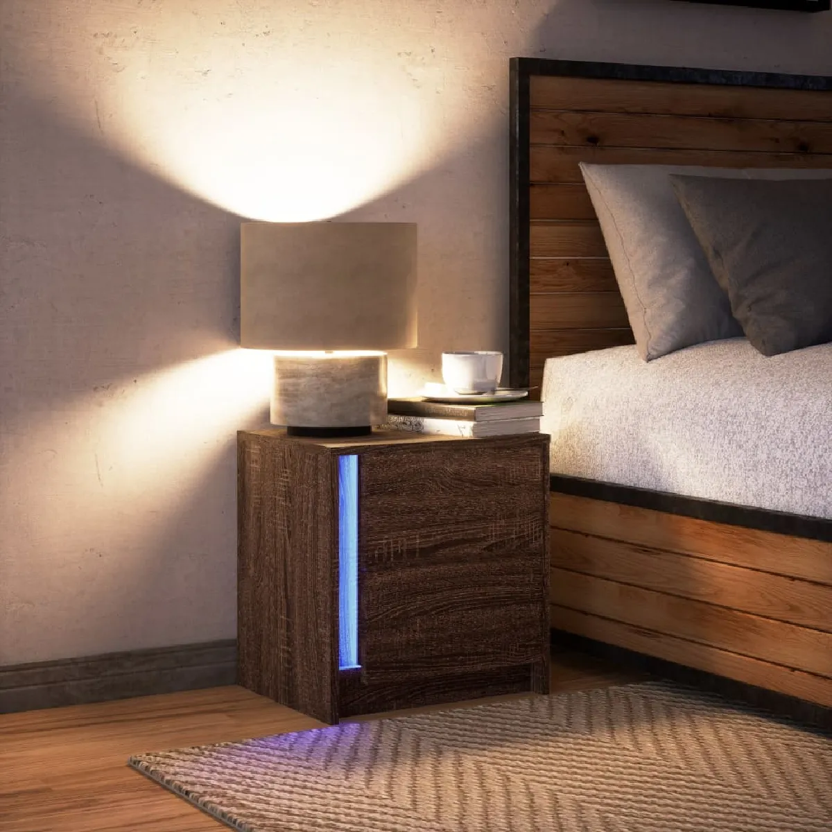 VidaXL Armoire de Chevet avec LED - Chêne marron