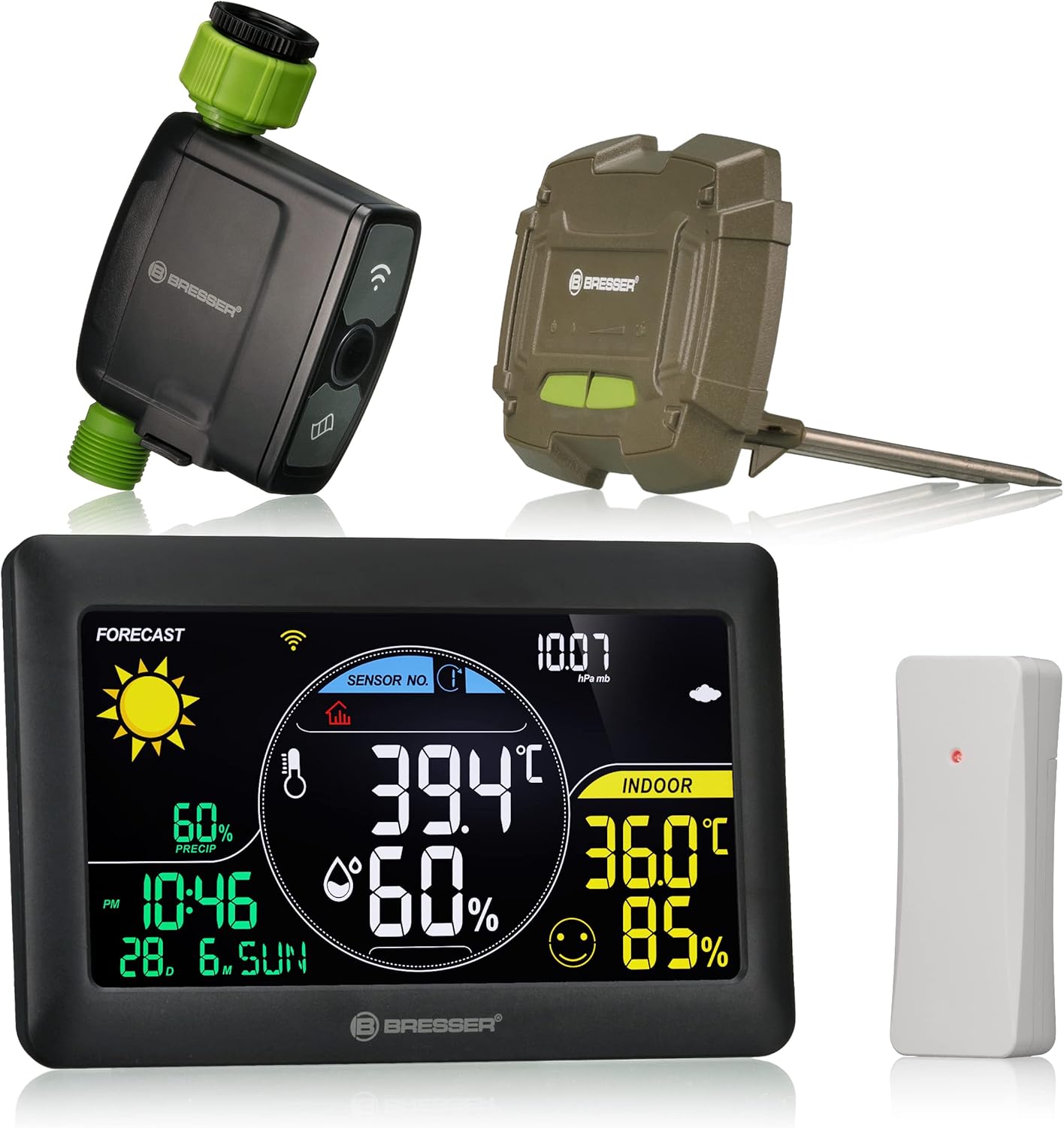 Bresser Bewässerungssystem Smart Garden inkl. Bewässerungscomputer mit WLAN, App, Bodensensor und Wetterstation für intelligente Gartenbewässerung, Schwarz