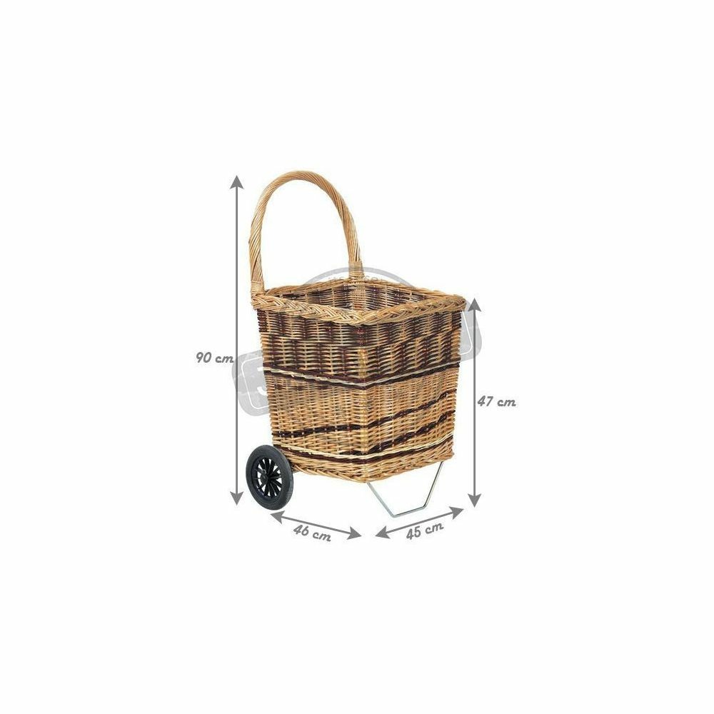 Chariot à bûches en osier bicolore sur roulettes