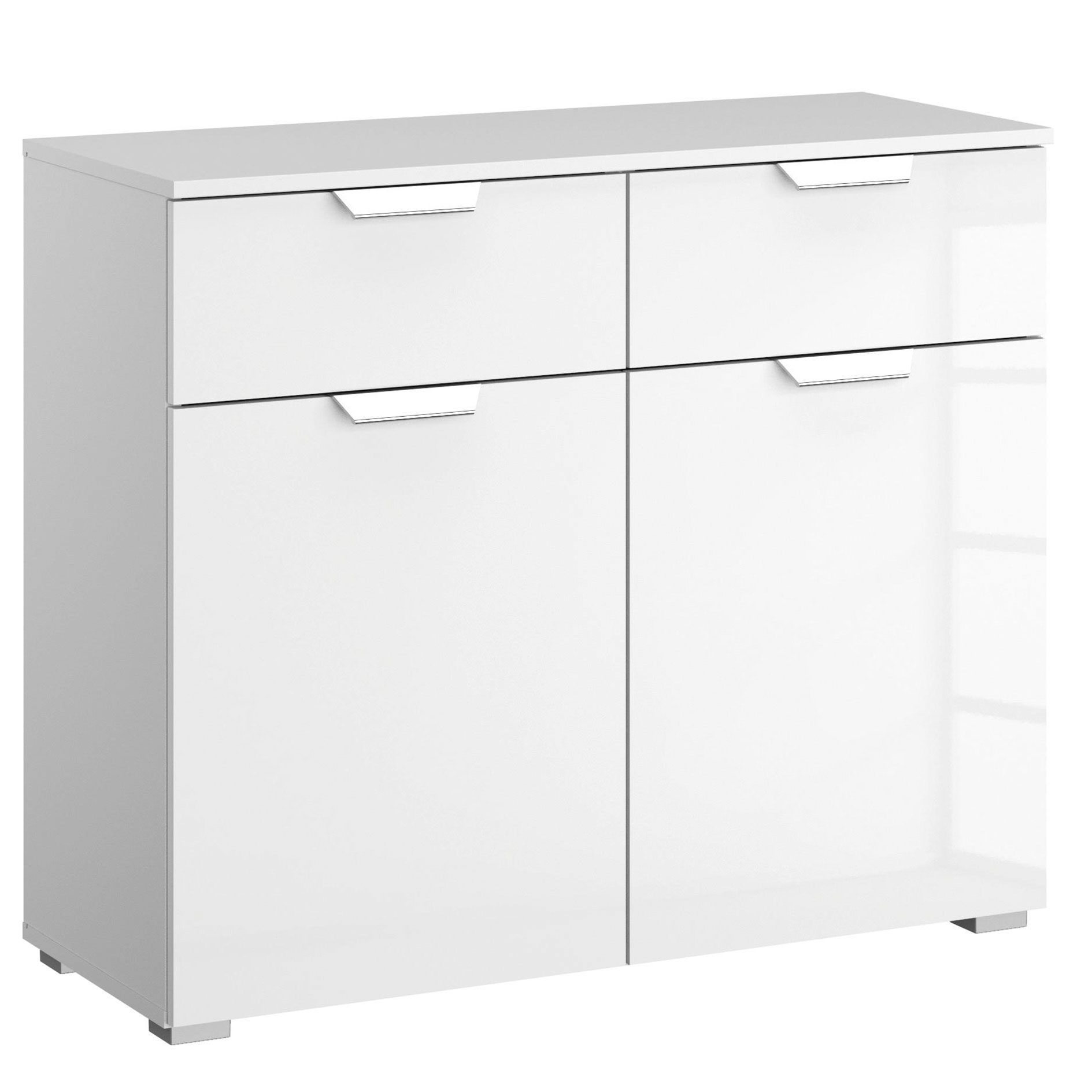 Kommode - weiß Hochglanz - Alpinweiß - Glasfronten - 93 cm