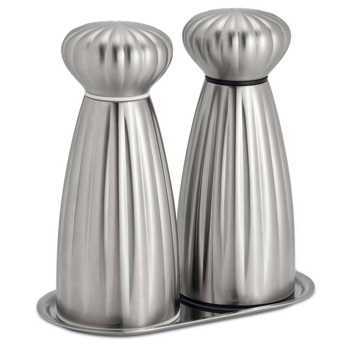 Robert Welch Palm Satin Salt- og pepperkvern med brett medium, rustfritt stål