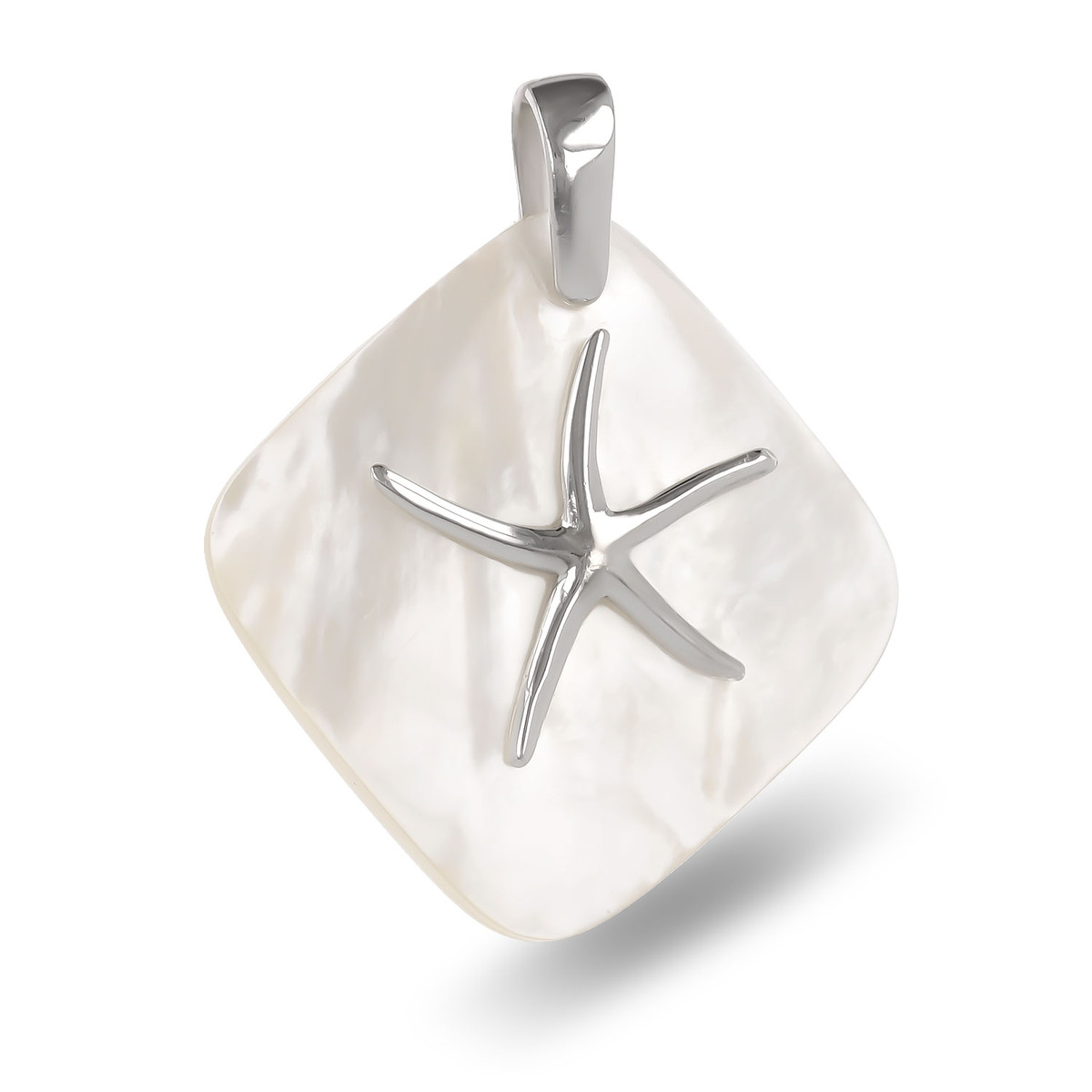 Pendentif Etoile de Mer nacre blanche sertie argent 925-Millième rhodié