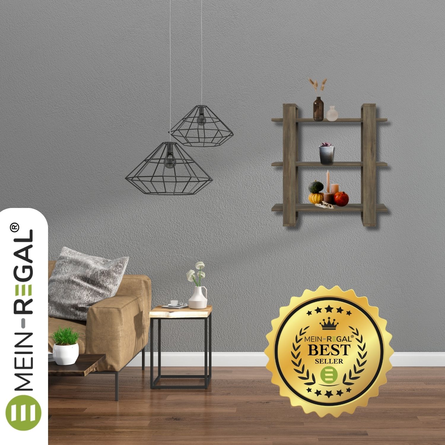 Mein-Regal Wandregal DUOMO 70x27x72cm MDF Holz bis zu 3 Fächer dunkelbraun