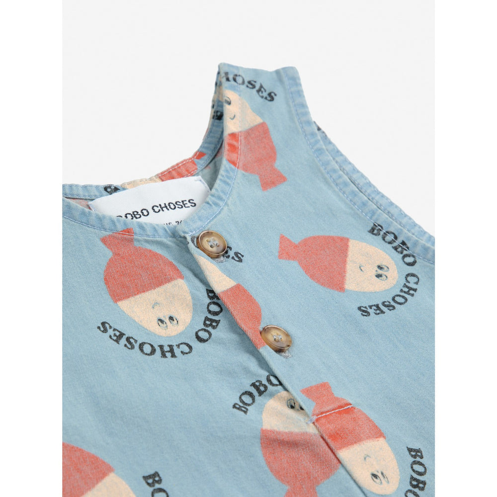 Køb Bobo Choses Lys Blue Morning Egg All Over Denim Playsuit