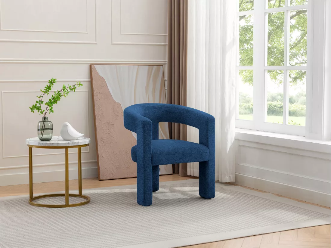 Fauteuil en tissu texturé bleu FAVINA
