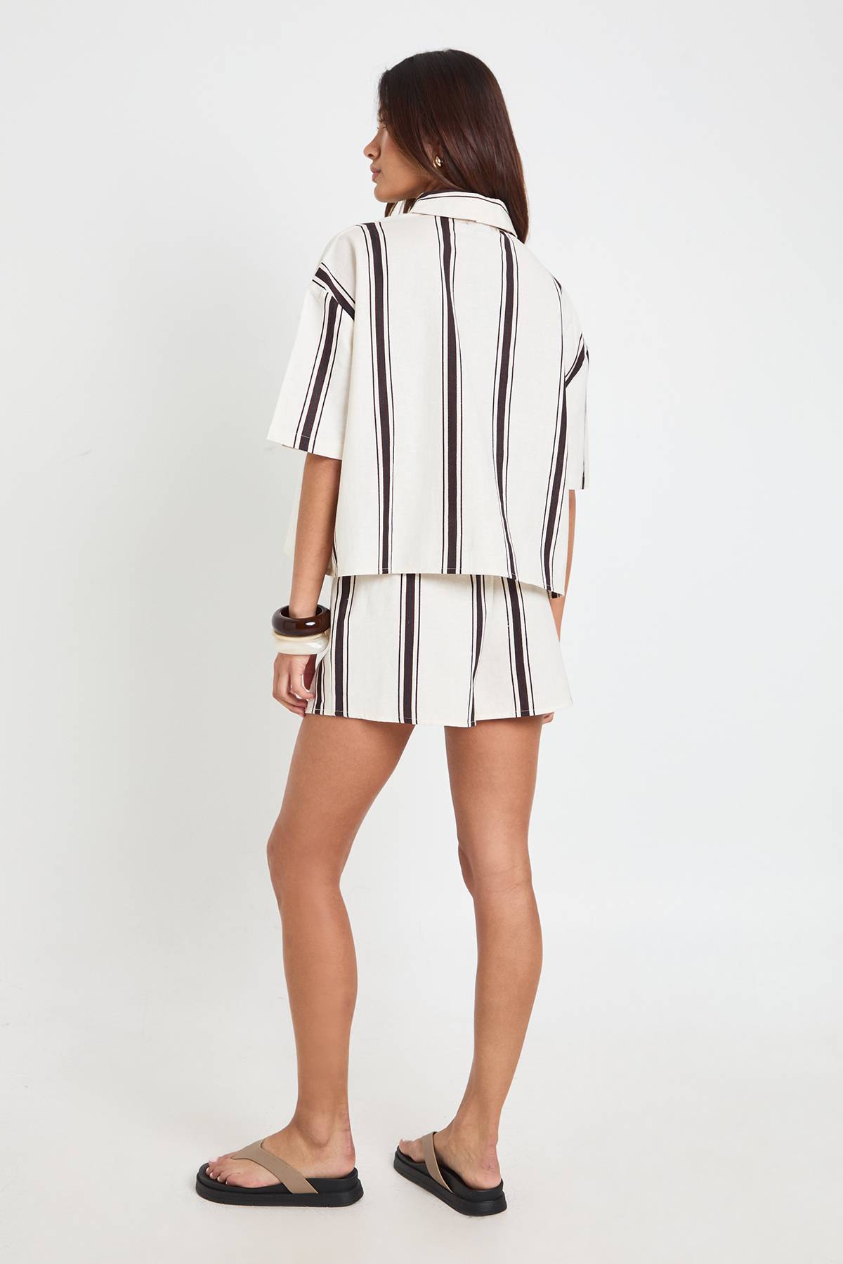 boohoo Ensemble Coordonné Chemise Ample Et Short À Rayures Effet Lin