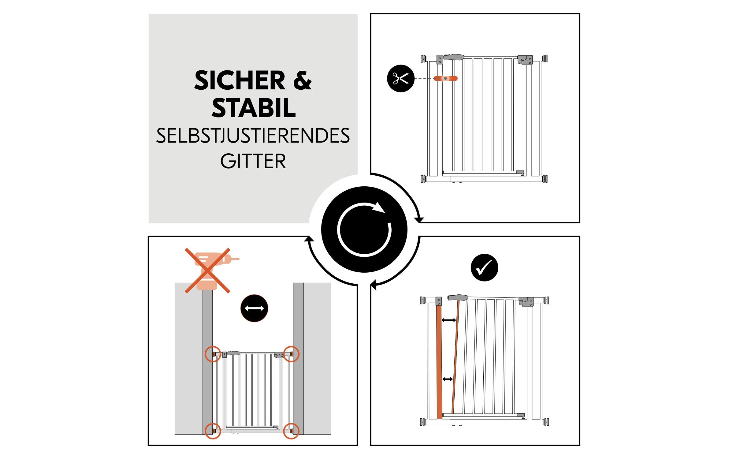 Türschutzgitter Clear Step 2 Schwarz 75 cm - 80 cmBarrierefreies, manuell schliessendes Tür- und Treppenschutzgitter-Set