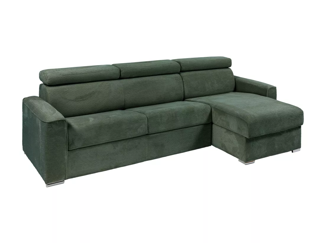 Canapé d'angle réversible convertible express en velours côtelé vert - Couchage 160 cm - Matelas 18 cm - VIZIR