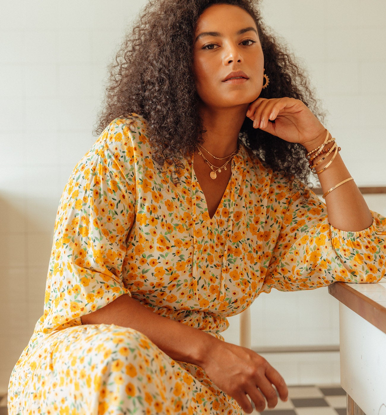 Robe longue imprimée Femme - Imprimé écru