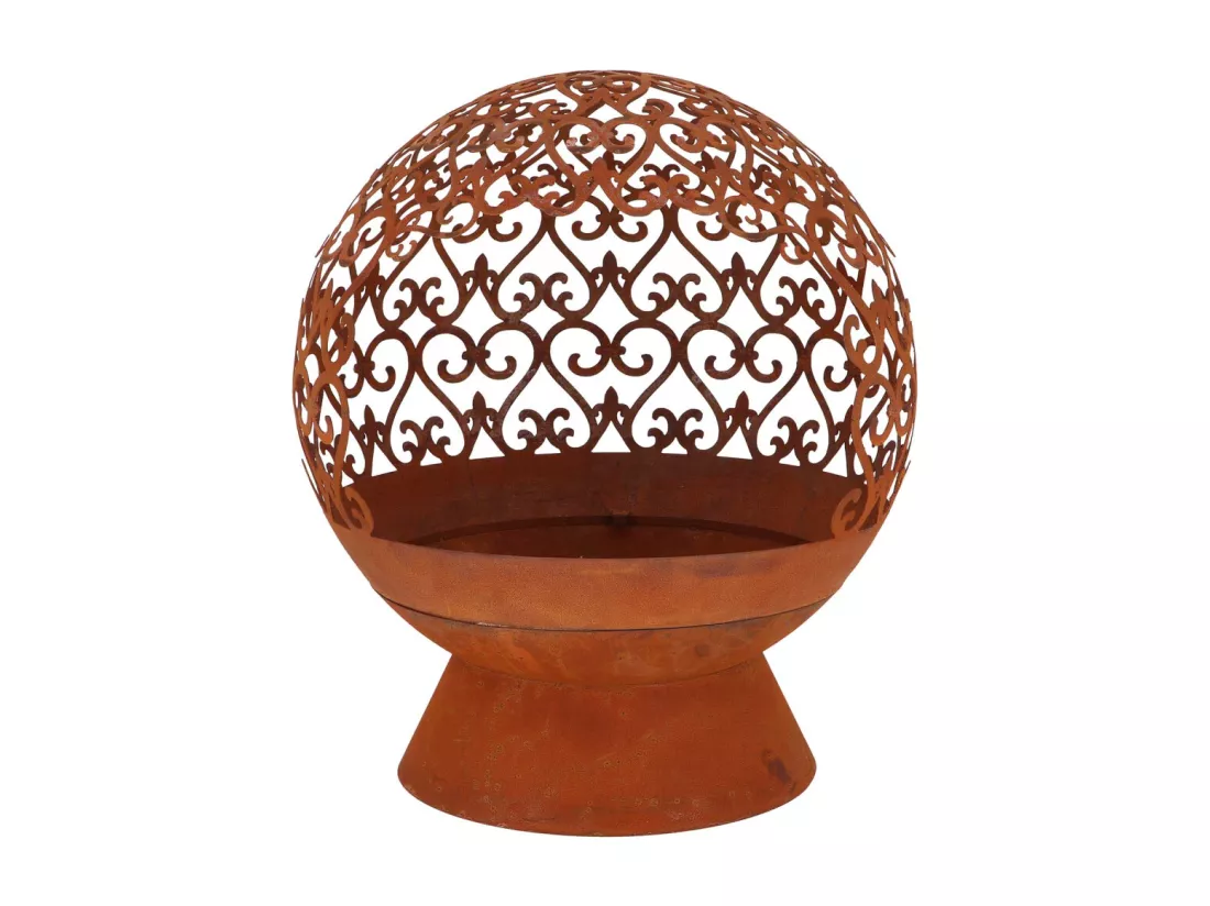 Brasero rond en métal arabesque - Rouillé - D 50 x H 57,5 cm