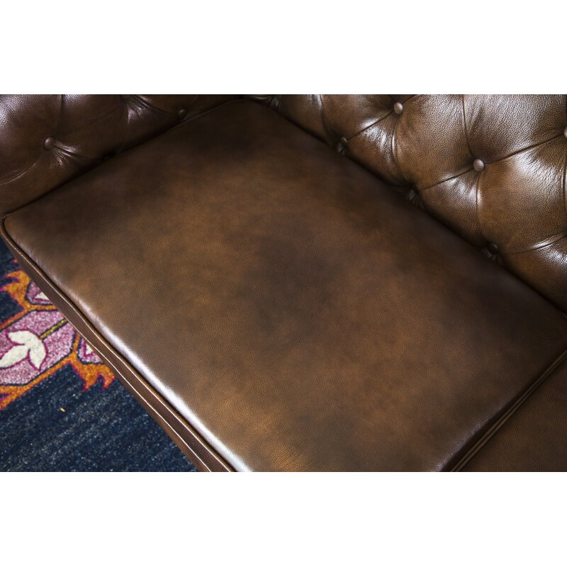 Owen 84&rdquo; Genuine Leather Rolled Arm Chesterfield Sofa