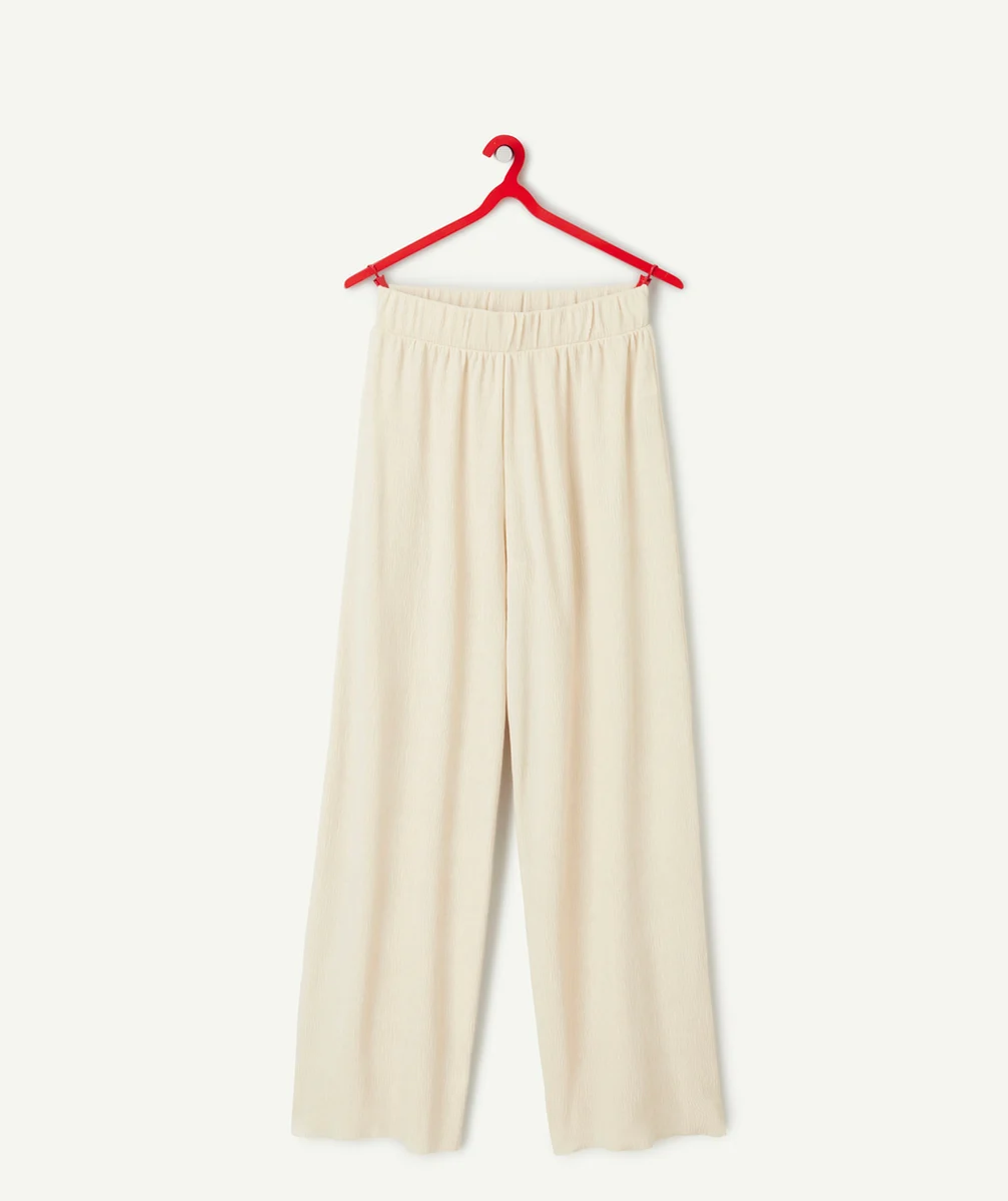 pantalon large et plissé fille en fibres recyclées écru