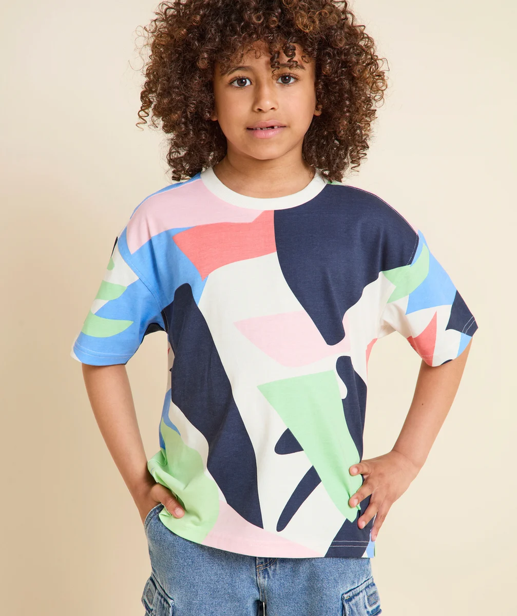 t-shirt manches courtes garçon en coton bio imprimé hawaien