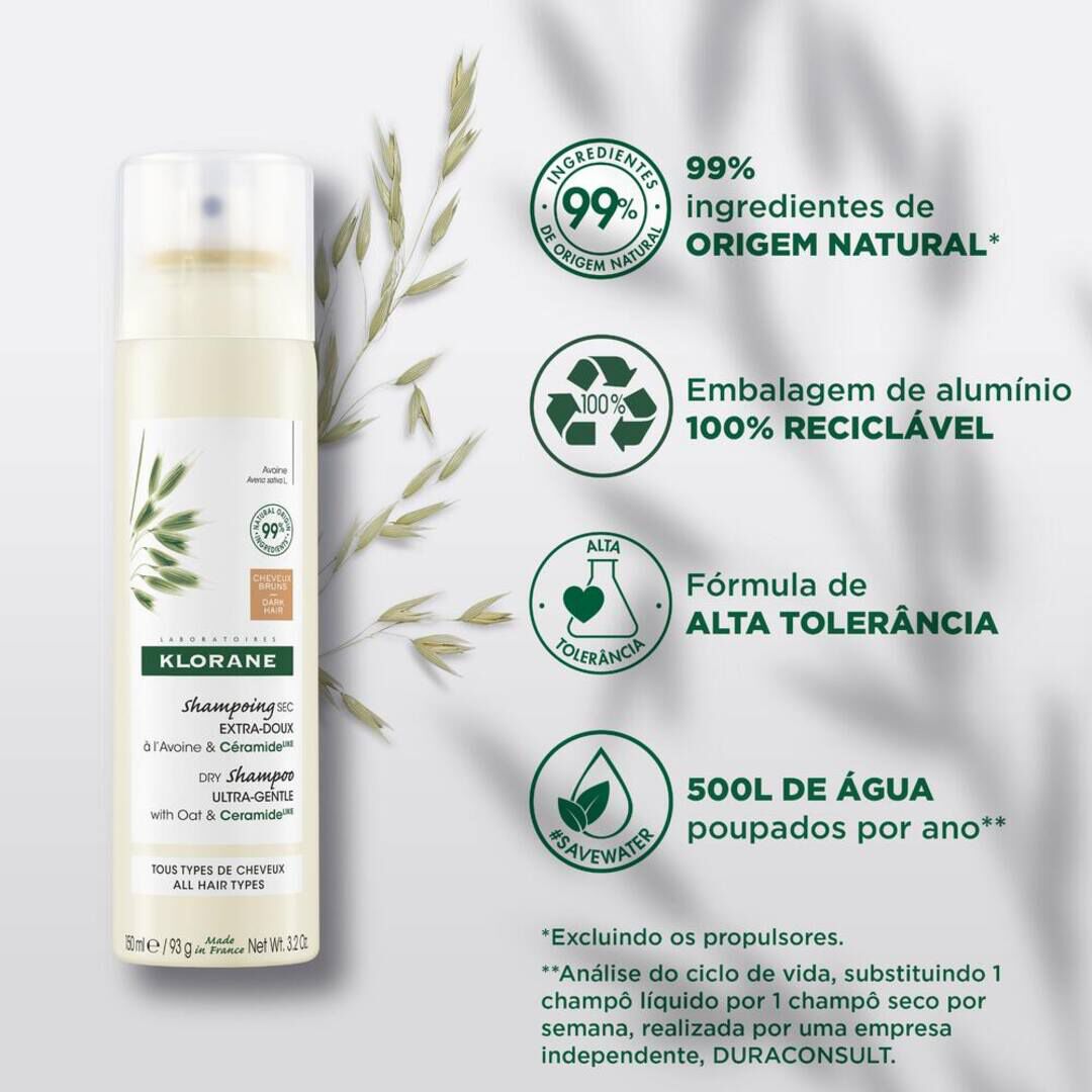 KLORANE  Champô Seco Aveia e Ceramidas (Cabelo Castanho) - 50ml