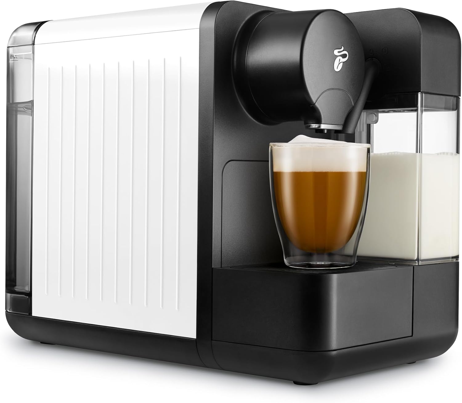 Tchibo Cafissimo „milk“ Kaffeemaschine Kapselmaschine für Caffè Crema, Espresso, Kaffee und Milchspezialitäten, Kapselmaschine mit Milchaufschäumer, auf Knopfdruck (Weiß)