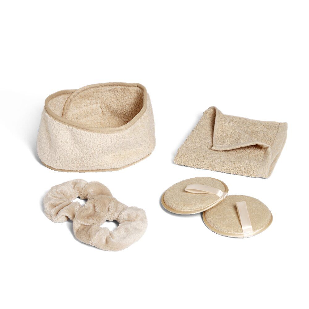 Set de bain femme avec serviette/disque démaquillant/chouchou/bandeau