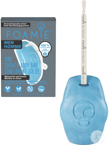 Foamie Homme Ocean Breeze 3en1 Soin Lavant Solide Végan Menthe/Citron Corps/Visage/Cheveux 90g