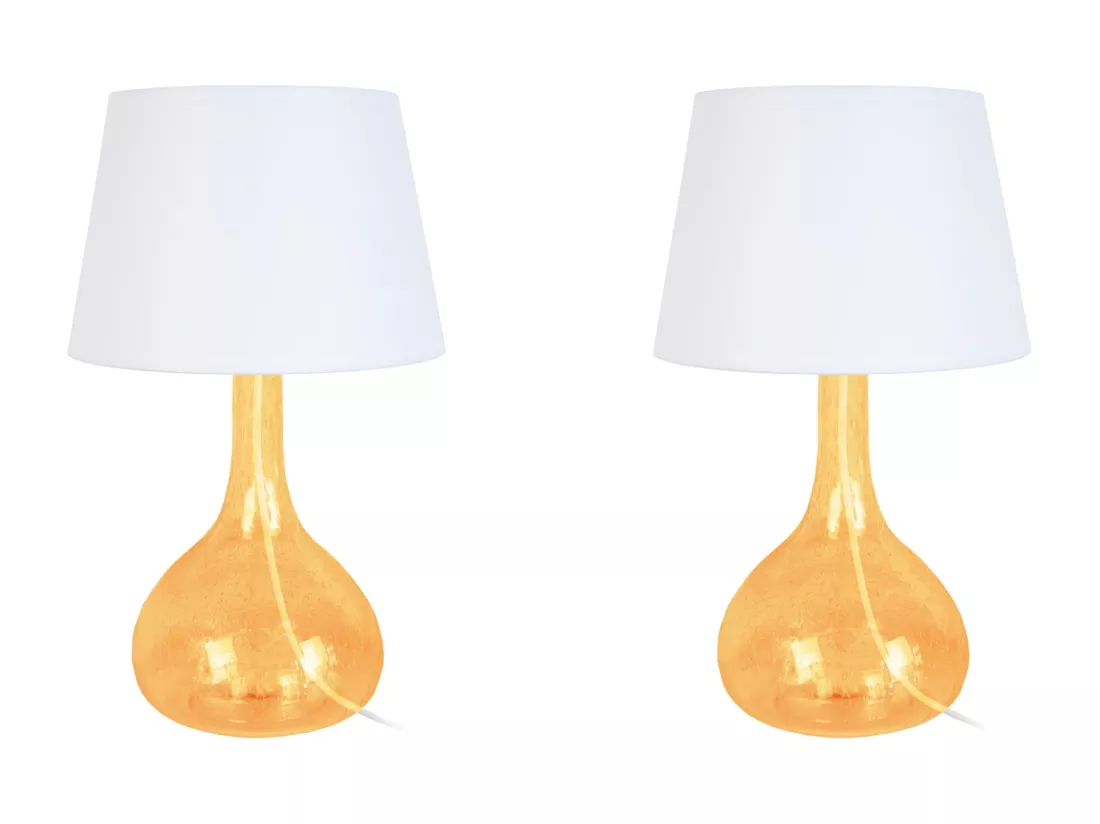 Pair de Lampes de chevet bouteille verre ambre 34 cm.