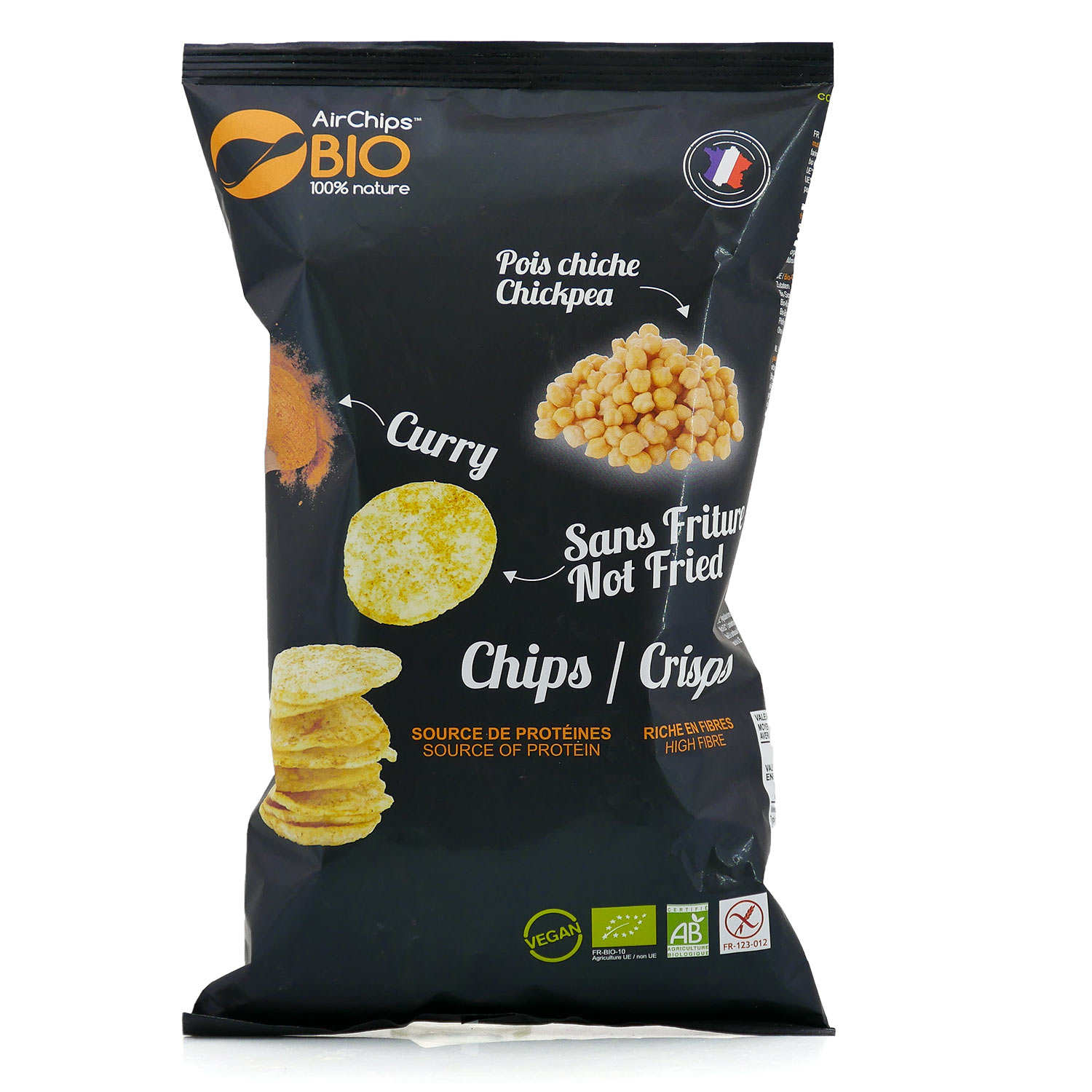 Chips de pois chiche au curry sans friture bio et vegan - format familial