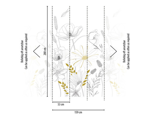 Vliesbehang 39213-1 The Wall II Bloemen Zwart-Wit 3-delige set 159 x 280 cm