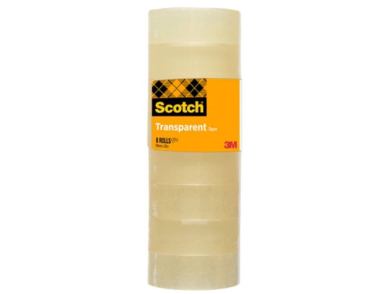 Scotch Klebeband 508, 19 mm x 33 m, 8 Rollen Klares und transparentes Klebeband