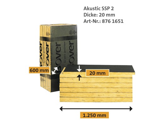 ISOVER geluidsabsorberend paneel Akustic SSP2 voor akoestische plafonds, gelamineerd, WLG 040, 1250 mm x 600 mm x 20 mm