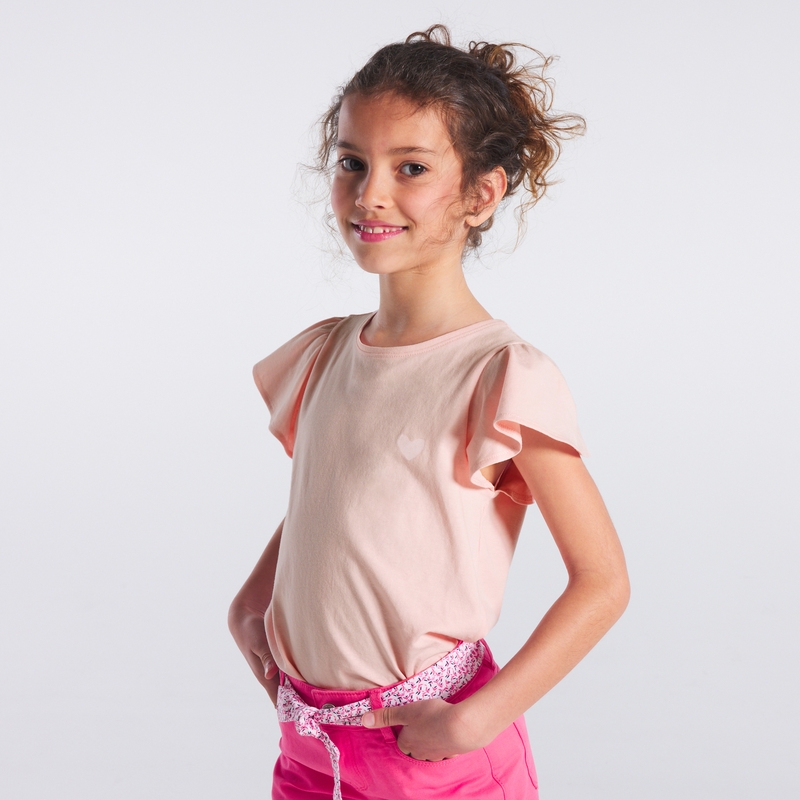 T-shirt à manches courtes volantées rose fille
