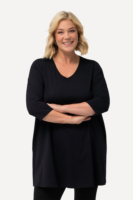 Longshirt, Ziernähte, A-Linie, V-Ausschnitt, 3/4-Arm