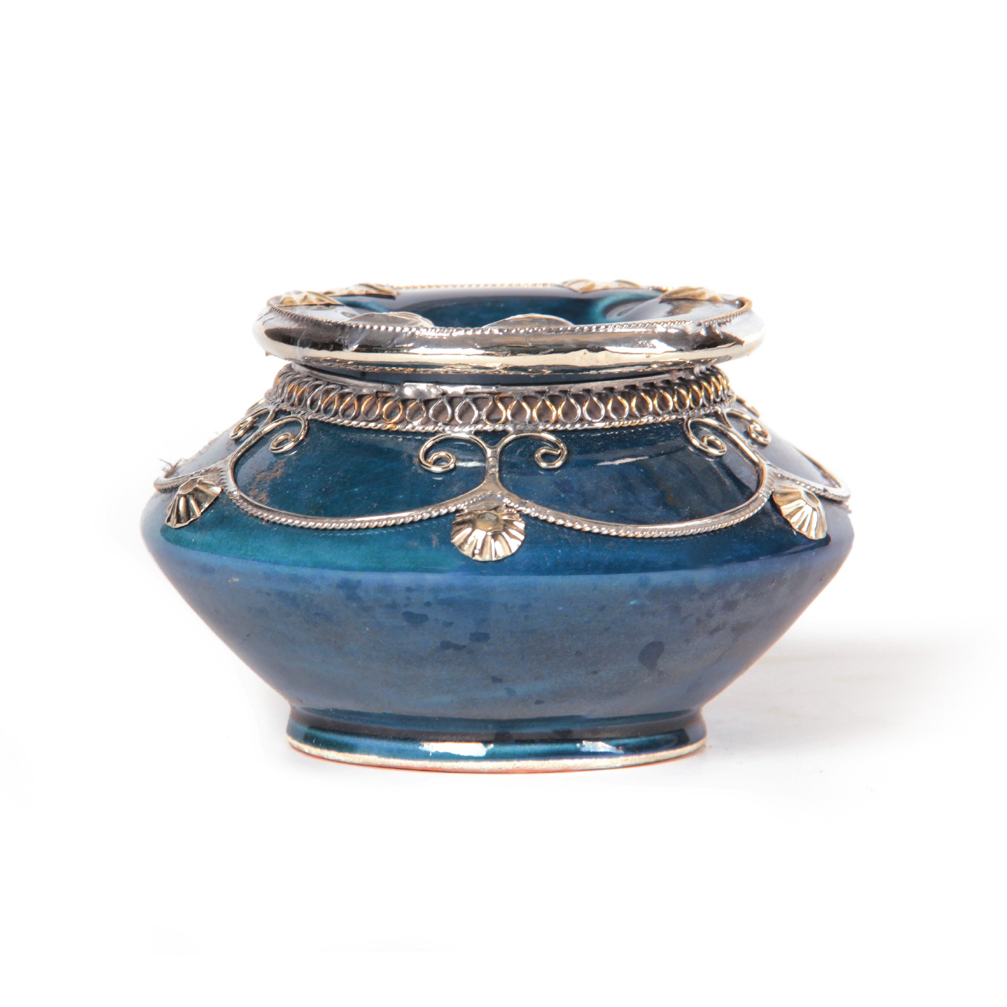 Aschenbecher mit Metallverzierung, blau, silber, Ø 14 cm, H 6 cm günstig bestellen