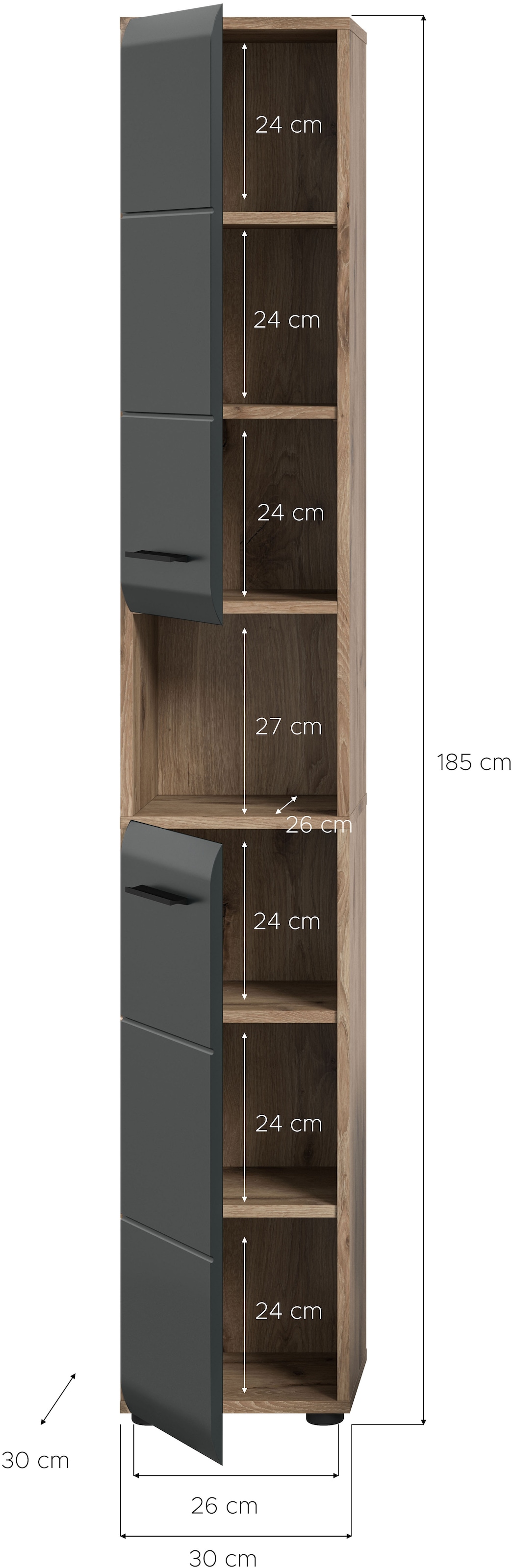 INOSIGN Stauraumschrank 1 Stk. tlg. Florenz, Badschrank Hoch Nox Oak NB, 185 cm Höhe