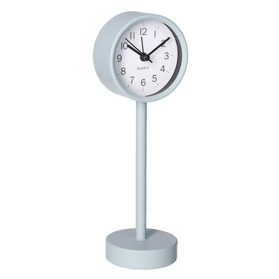 Gerimport Tafelklok staand - metaal - grijs - 22 cm- pilaarklok