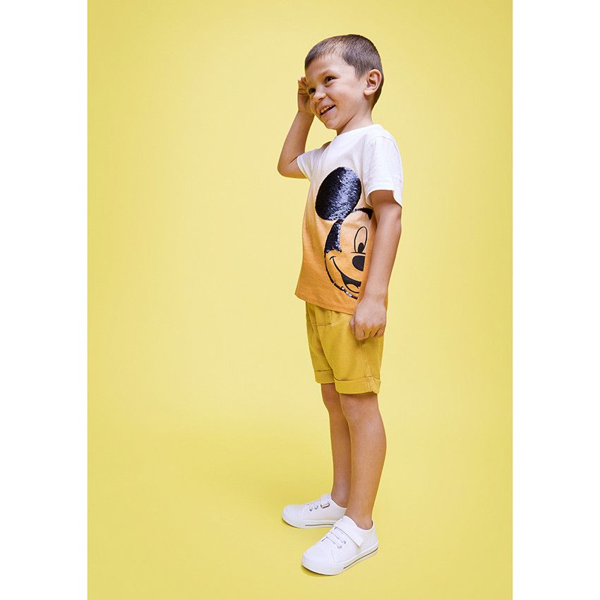 Bermuda en coton avec poche kangourou pour garçon - Jaune