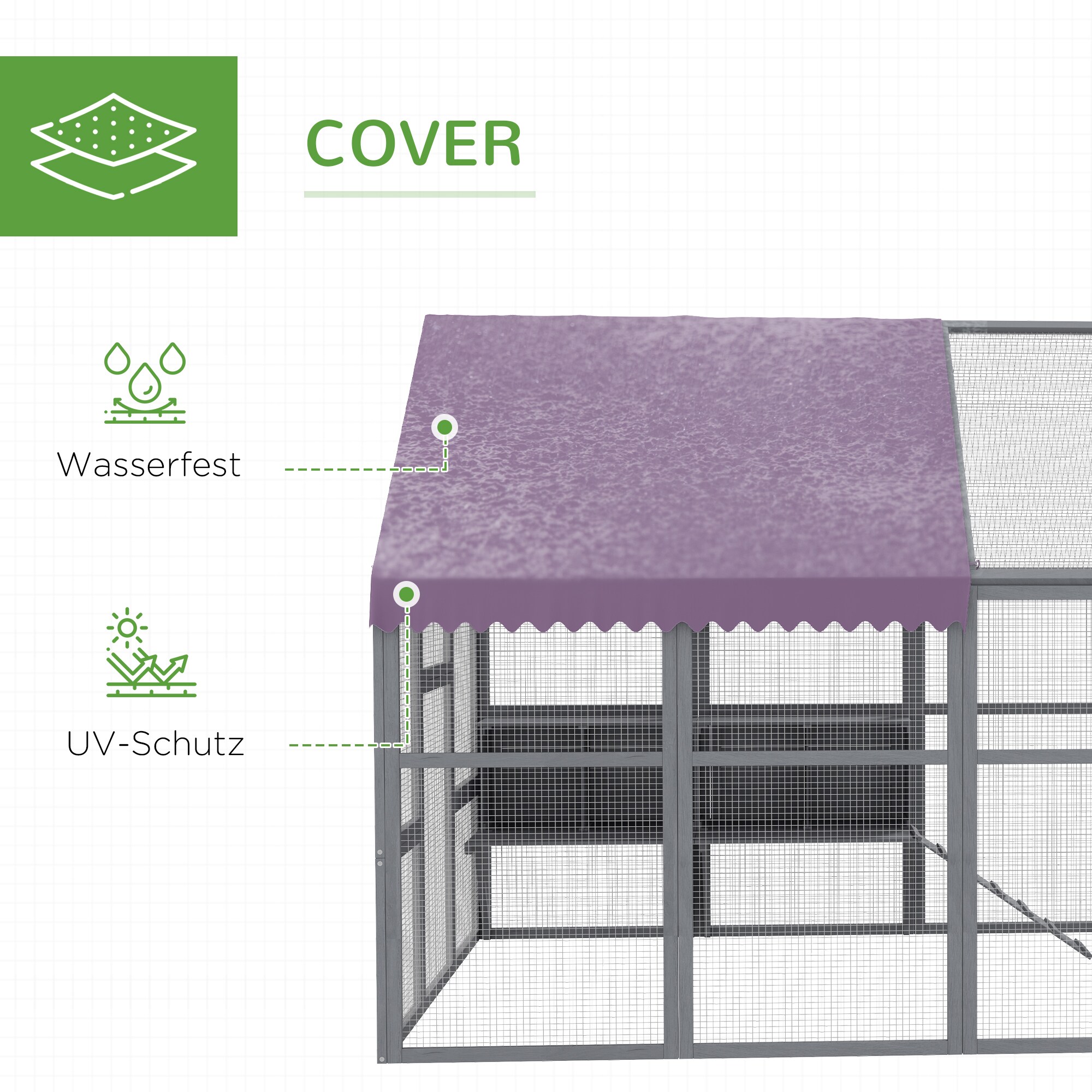 PawHut Hühnerstall mit Schattendach grau 280L x 185,5B x 188H cm