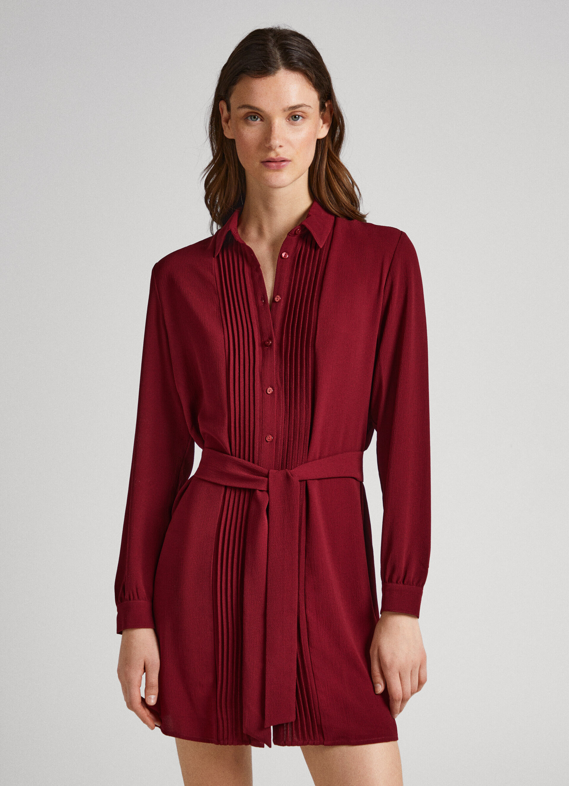 VESTIDO CAMISA DE CREPE - vermelho borgonha
