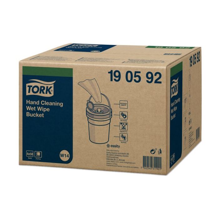 Tork (190592.1) Reinigingsdoekjes Tork W14 hand wipes 1-lgs wit 16 mtr x 27 cm  1 emmer 58 vel