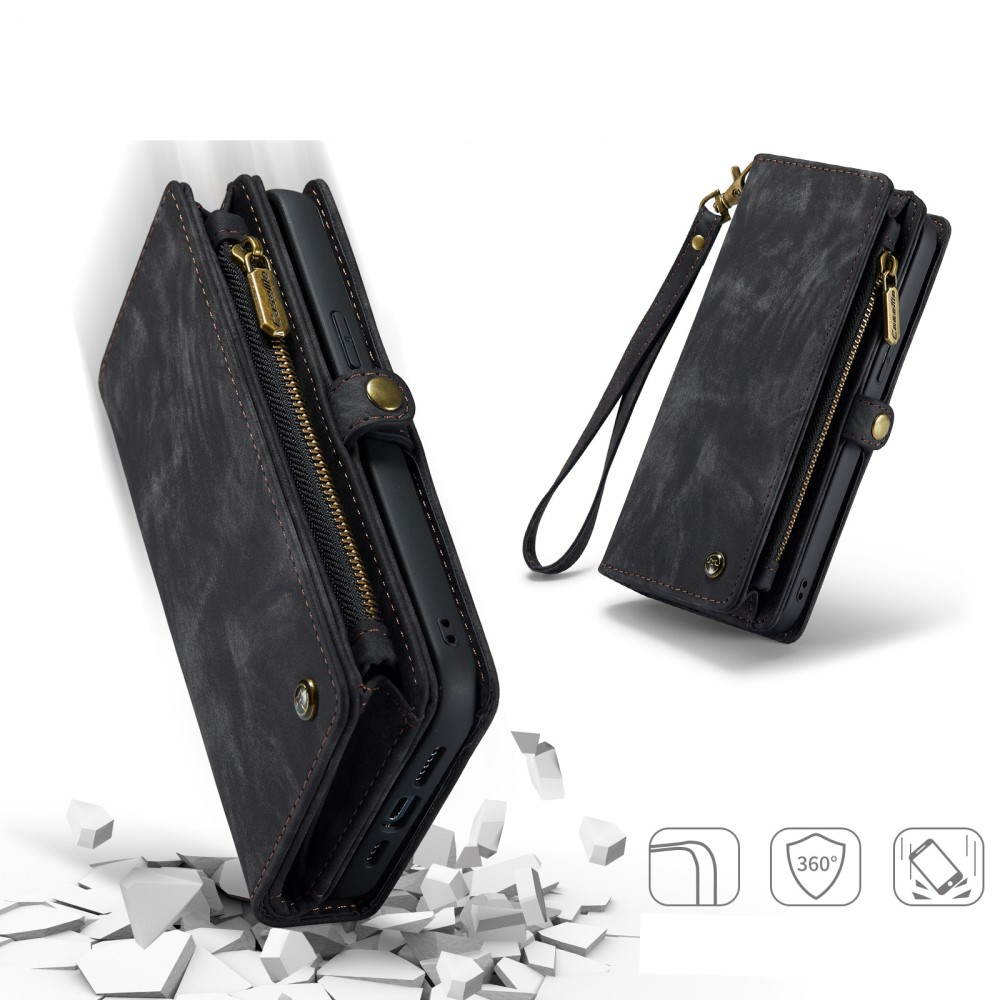 iPhone 16 Pro Max 2in1 Leder Tasche   Magnet Hardcase Karten Etui - Schwarz