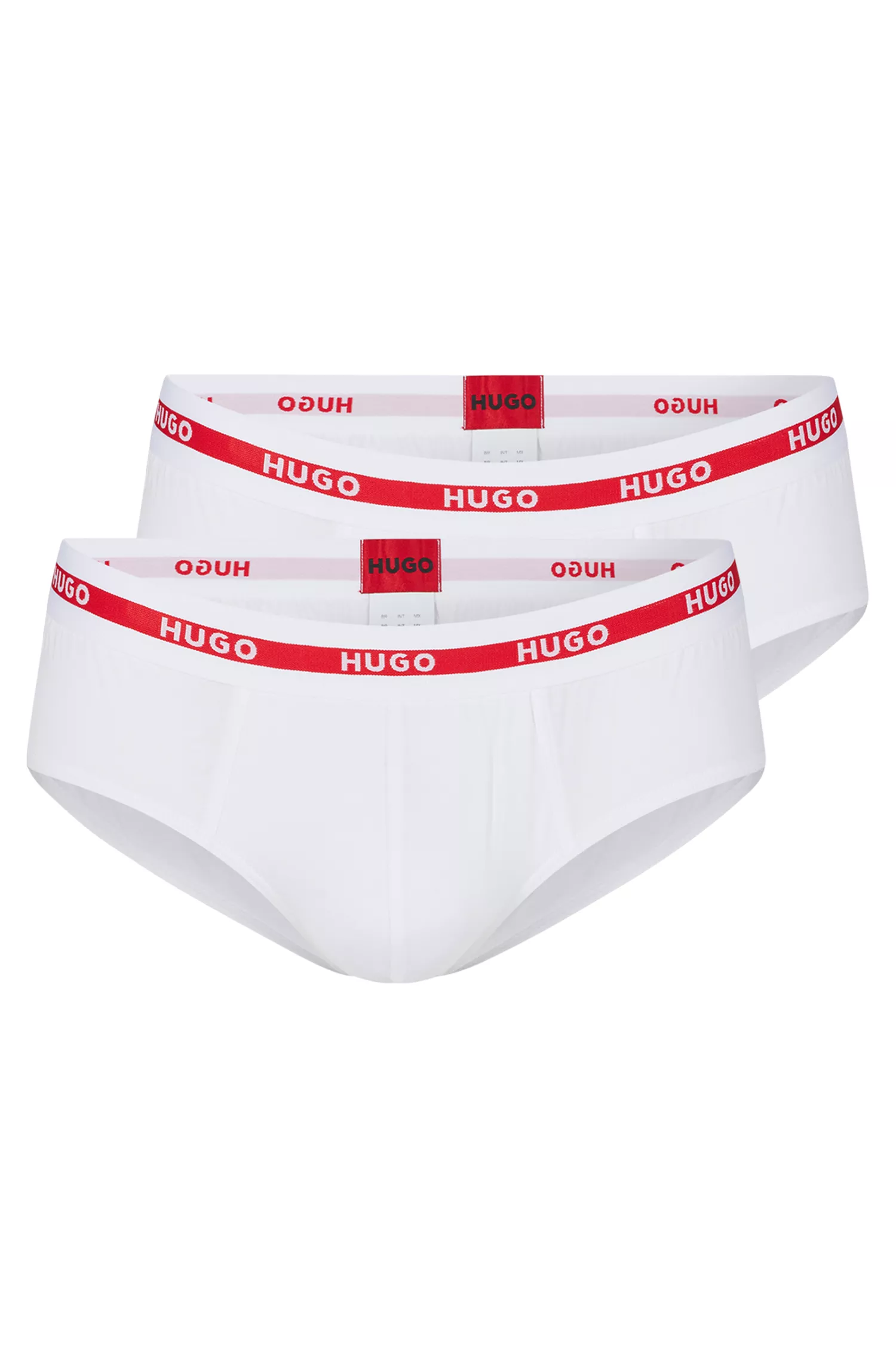 HUGO Vermelho - Pacote com duas cuecas de algodão elástico com cós com o logotipo.