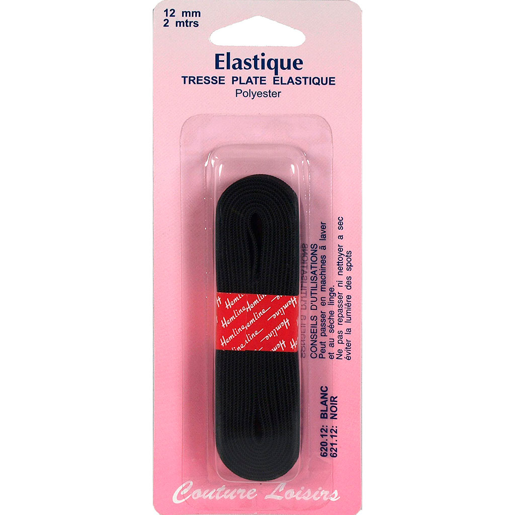 Elastique tissé souple noir 12mmx2m
