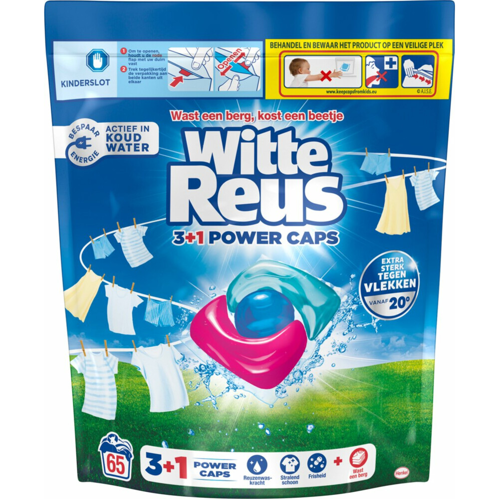 Witte Reus Wasmiddelcapsules 3+1 Power Caps Wit en lichtgekleurd65 beurten