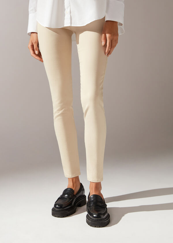 Calças legging jeans skinny de cintura alta