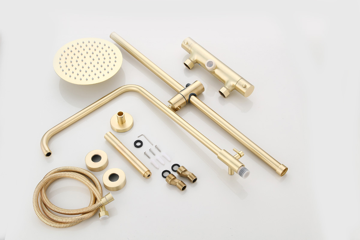 Saniclear Brass opbouw regendouche geborsteld messing / mat goud 20cm hoofddouche staaf handdouche