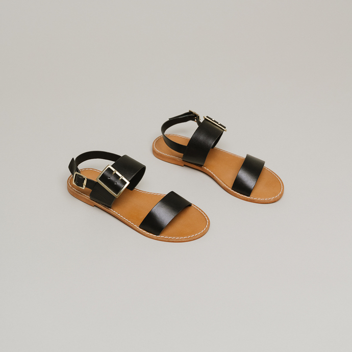 Sandales à boucles  en cuir noir