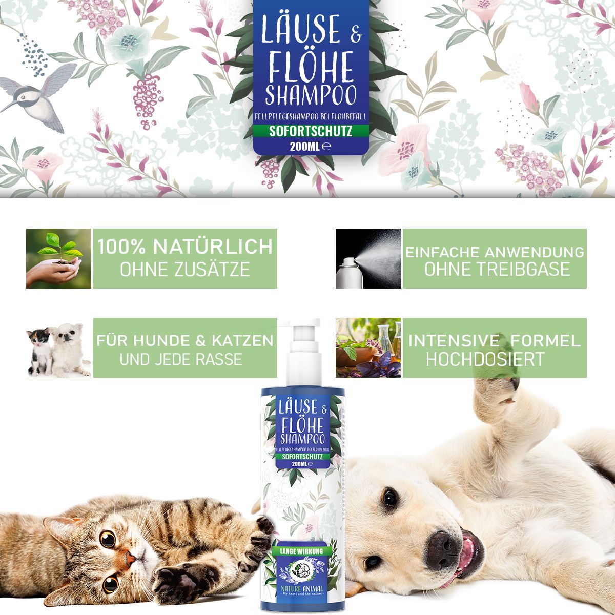 Nature Animal® | Läuse & Flöhe Shampoo für Hund und Katze