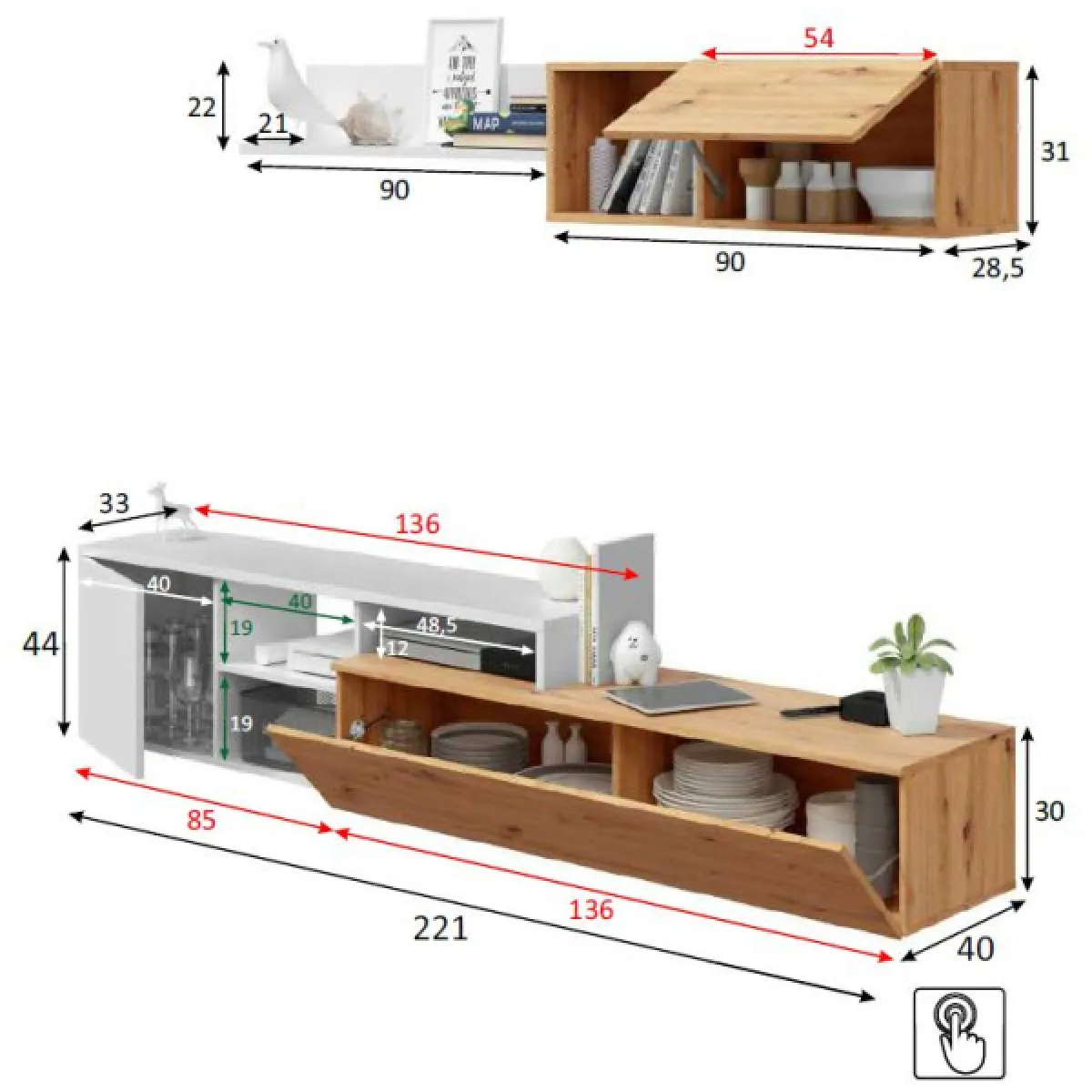 dansmamaison Meuble TV avec étagère - TOZA