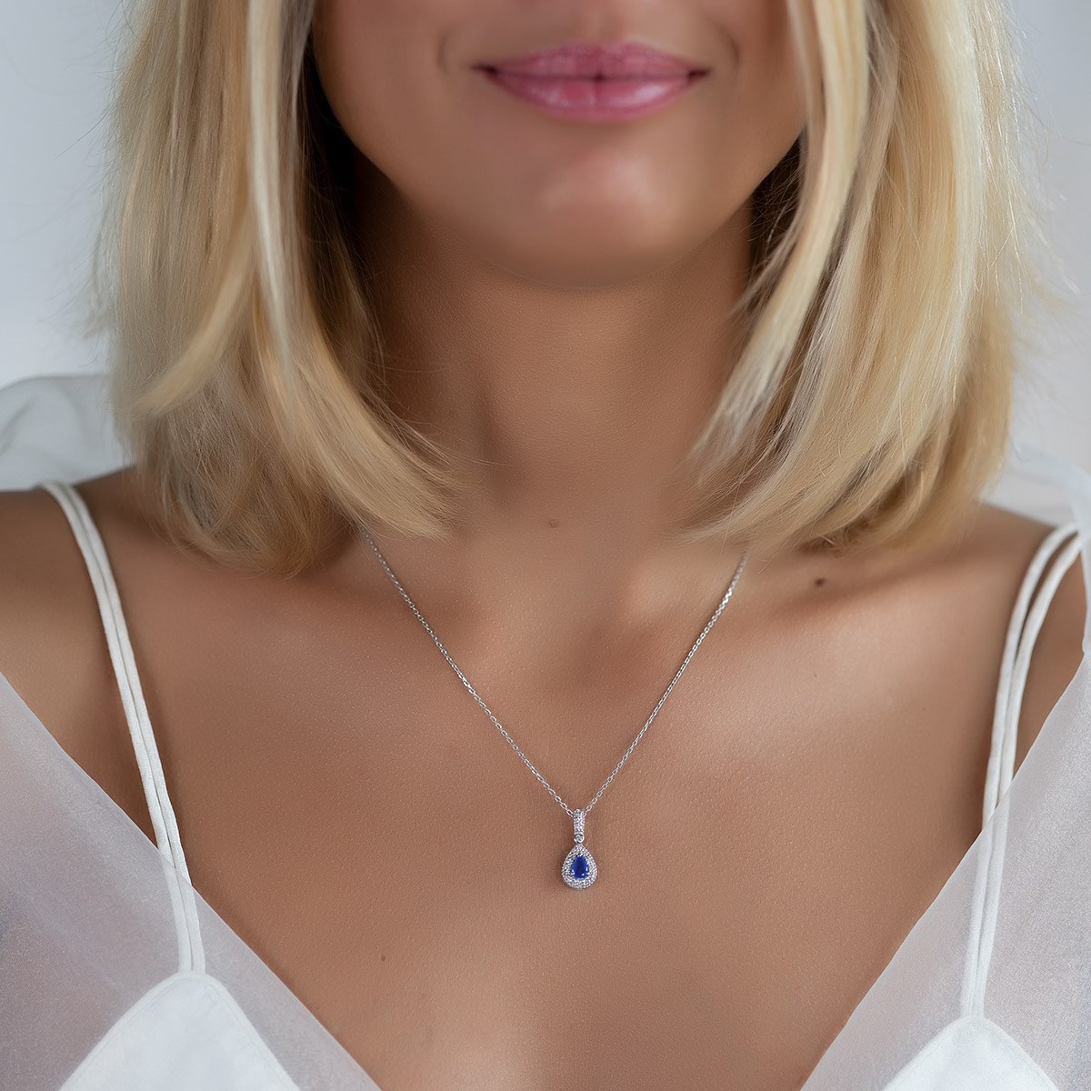 Collier Saphir & Diamant en Argent 925 | 1.55gr | Pendentif Raffiné - Aden