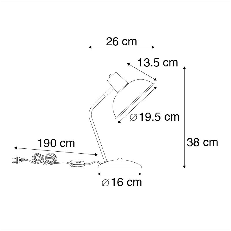 Retro tafellamp wit met brons 38cm - Milou