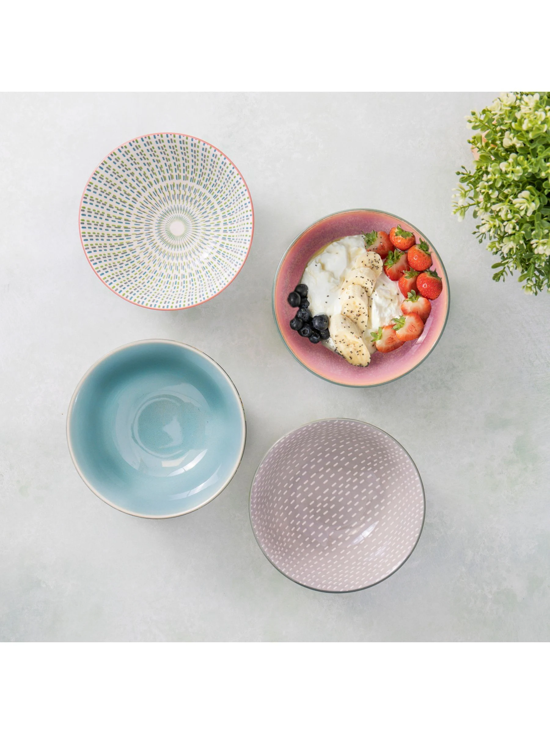 Kitchencraft Set of 4 Patterned Floral Ceramic Cereal Bowls