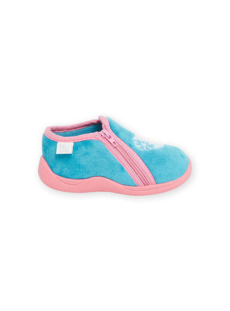 Bottillons bleu azur et roses à motif papillon bébé fille