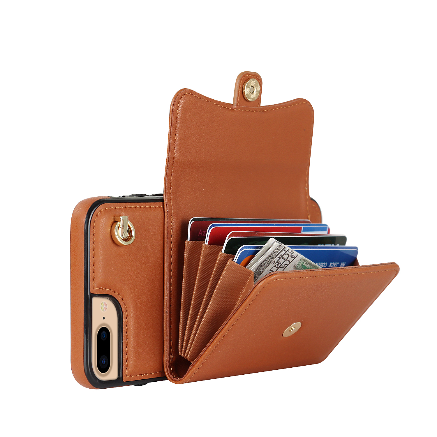 iPhone SE (2022/2020) / 8 / 7 / 6S Necklace Leder Schutz Hülle mit Kartenfach   Handykette (140cm) - Braun