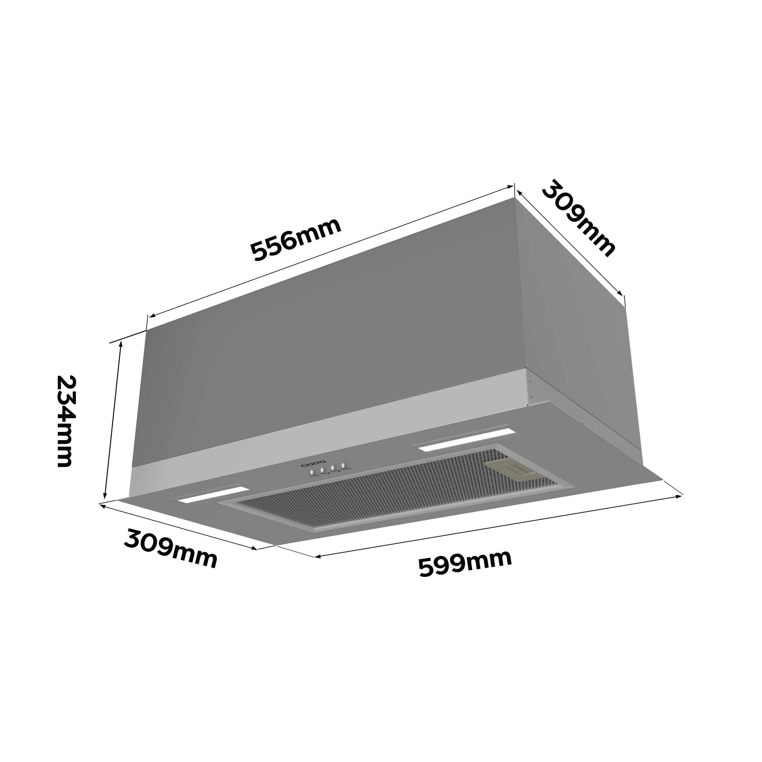 Ciarra Hotte Aspirante Encastrée 60cm A+++, 650 m³/h, 3 Vitesses, Mode Recyclage ou Évacuation, Filtre à Charbon Inclus, LED Éclairage, Inox – CBCS692